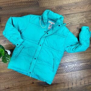 VAUDE M Womens Vintage Duck Down Oversized Puffer Coat Turquoise Green
